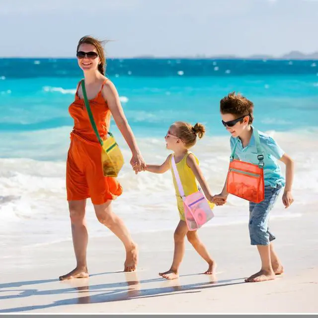 Alt view image 4 of 6 - Mesh Beach Bag for Shells Collecting 4 Pack,Shell Bags for Beach,Sea Shell Bags for Picking Up Shells,Beach Shell Bag for Kids, Beach Toys Sand Toys Swimming Accessories for Boys and Girls