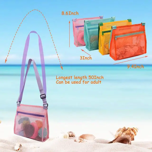 Alt view image 5 of 6 - Mesh Beach Bag for Shells Collecting 4 Pack,Shell Bags for Beach,Sea Shell Bags for Picking Up Shells,Beach Shell Bag for Kids, Beach Toys Sand Toys Swimming Accessories for Boys and Girls