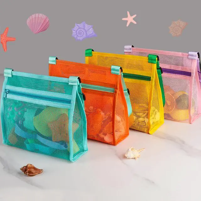 Alt view image 6 of 6 - Mesh Beach Bag for Shells Collecting 4 Pack,Shell Bags for Beach,Sea Shell Bags for Picking Up Shells,Beach Shell Bag for Kids, Beach Toys Sand Toys Swimming Accessories for Boys and Girls