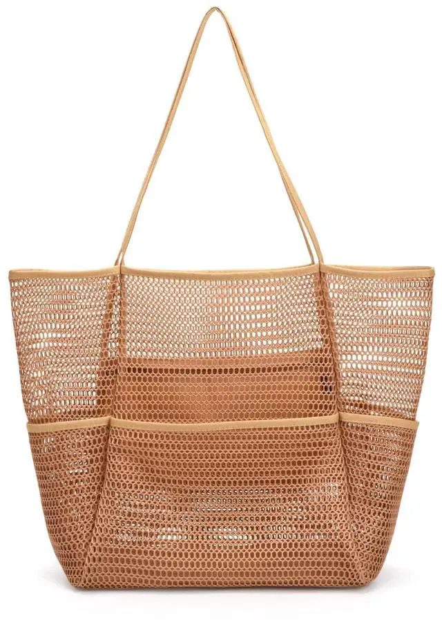 Main image of Beach Mesh Tote Bag for Women, Large Travel & Pool Bag, Lightweight Vacation Cruise Tote (Arrives Inside Out Flip to Use)