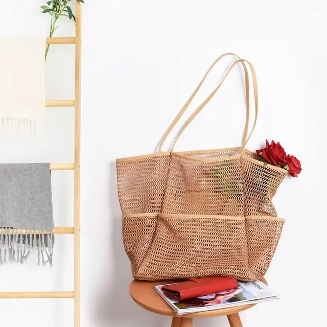 Alt view image 3 of 7 - Beach Mesh Tote Bag for Women, Large Travel & Pool Bag, Lightweight Vacation Cruise Tote (Arrives Inside Out Flip to Use)