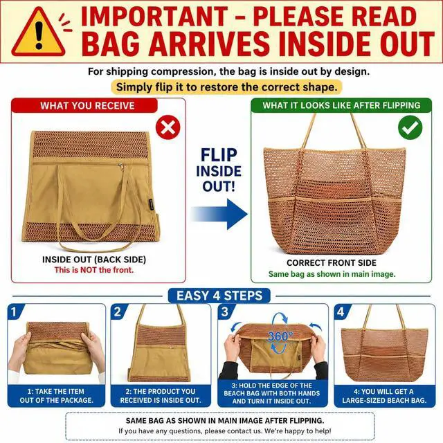 Alt view image 4 of 7 - Beach Mesh Tote Bag for Women, Large Travel & Pool Bag, Lightweight Vacation Cruise Tote (Arrives Inside Out Flip to Use)