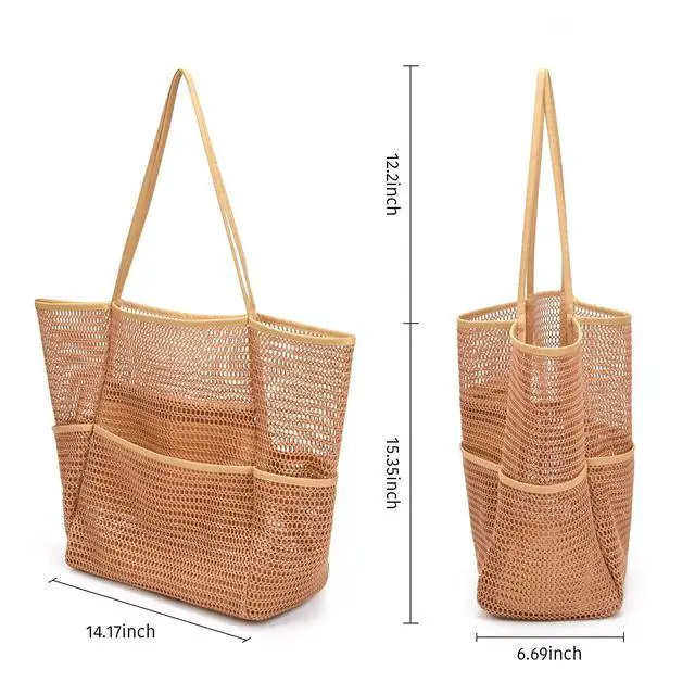 Alt view image 5 of 7 - Beach Mesh Tote Bag for Women, Large Travel & Pool Bag, Lightweight Vacation Cruise Tote (Arrives Inside Out Flip to Use)