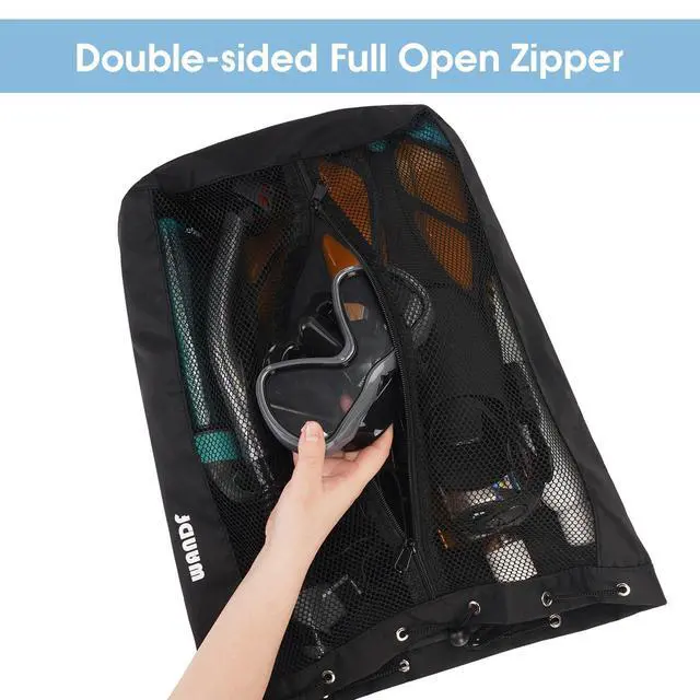 Alt view image 2 of 7 - Swim Bag for Swimmers, Mesh Beach Backpack (M,Black) | Drawstring, Wet Pocket, Adjustable Straps, For Snorkeling, Gym, Pool, Cruise, Camp, Water Park