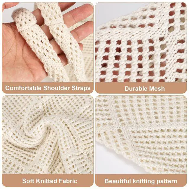 Alt view image 5 of 7 - Crochet Tote Bag, Mesh Beach Bag Knit Summer Hobo Bag for Women | Beach Tote bag Vacation Outfits Aesthetic Boho Bag