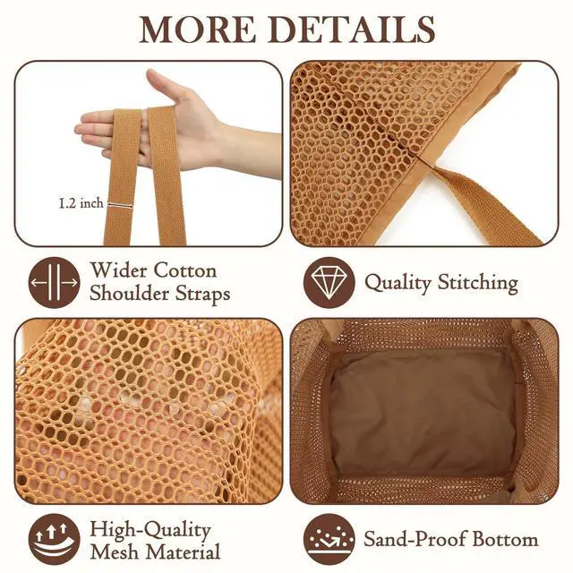 Alt view image 7 of 7 - Mesh Beach Bag for Women, Summer Straw Tote Hobo Pool Bags with Zipper Pocket, Travel Vacation Cruise Essentials 2026