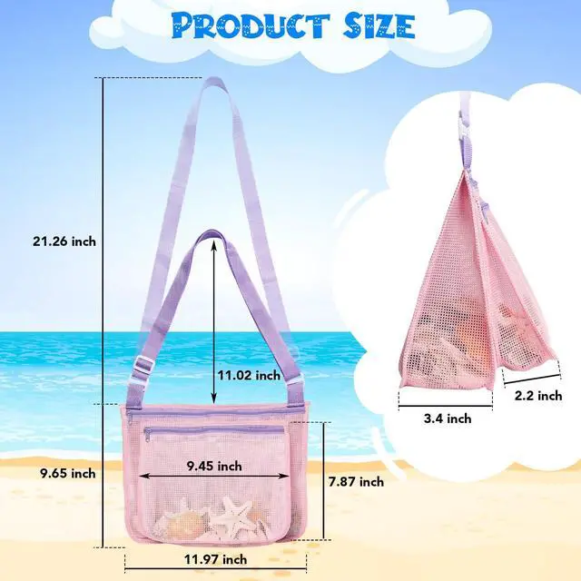 Alt view image 2 of 7 - 3 Pcs Seashell Collecting Bag for Kids,Beach Mesh Bag with Adjustable Shoulder Straps,Beach Toys Swimming Accessories for Boys and Girls