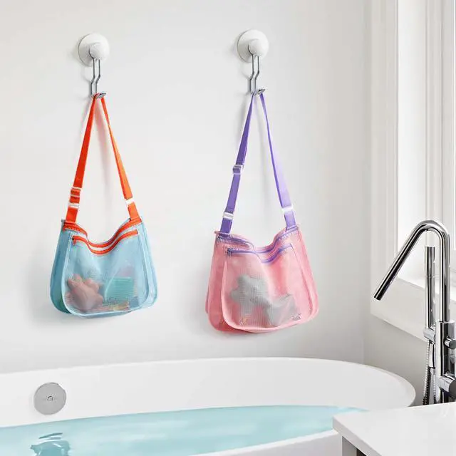 Alt view image 7 of 7 - 3 Pcs Seashell Collecting Bag for Kids,Beach Mesh Bag with Adjustable Shoulder Straps,Beach Toys Swimming Accessories for Boys and Girls