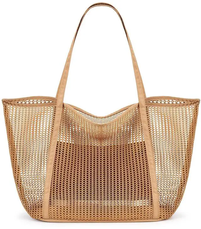 Main image of Upgrade Version Beach Mesh Tote Bag MAX 27L Large capacity,Shoulder Bag Nylon Hobo Women Casual Foldable FOR Beach Picnic Grocery Bag Khaki