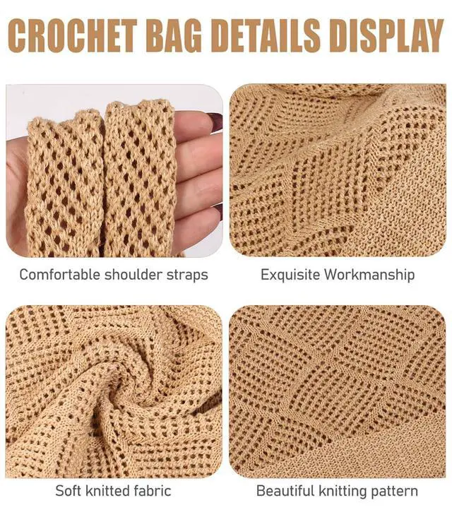 Alt view image 6 of 7 - Beach Tote bag Crochet Summer Beach Bag for Women Aesthetic Mesh Tote Bag Hippie Bag Knit Bag (A-khaki, Medium)