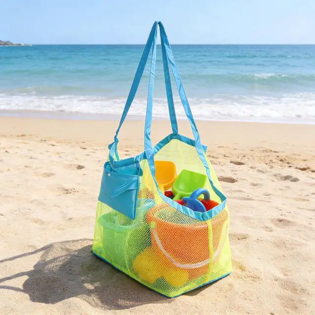 Alt view image 5 of 5 - Mesh Beach Bag, Classic Mesh Beach Toy Tote Bag, Foldable Large Children's Toy Storage Bag