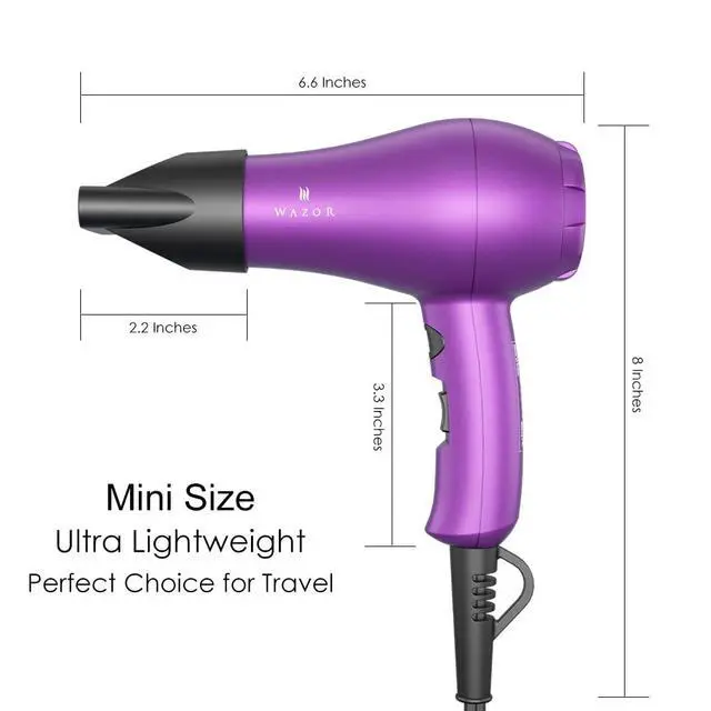 Alt view image 2 of 7 - Small Lightweight Hair Dryer for Kids Compact Blow Dryer for RV and Travel 1000W Ionic Dryer with Concentrator
