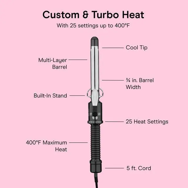 Alt view image 4 of 7 - Curling Iron, Short to Medium Hair, 3/4-in. Barrel, Black/Silver | Hair curler with multi-layer technology for fine, medium, and thick hair, 25 heat settings up to 400°F, and 60-second heat-up