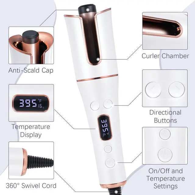 Alt view image 3 of 7 - Automatic Hair Curler Cordless & Portable Curling Wand Rechargeable Auto Hair Curler with Multiple Temperature Settings & LCD Screen Woman Hair Styling Tool