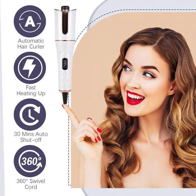 Alt view image 4 of 7 - Automatic Hair Curler Cordless & Portable Curling Wand Rechargeable Auto Hair Curler with Multiple Temperature Settings & LCD Screen Woman Hair Styling Tool