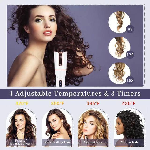 Alt view image 5 of 7 - Automatic Hair Curler Cordless & Portable Curling Wand Rechargeable Auto Hair Curler with Multiple Temperature Settings & LCD Screen Woman Hair Styling Tool