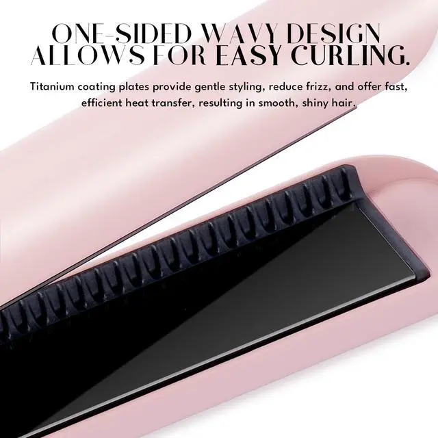 Alt view image 2 of 7 - 1 Inch Titanium Flat Iron, 2-in-1 Hair Straightener & Curler | Titanium Plates, Anti-Scald Design, Infrared Negative Ion Tech, Dual Voltage, Fast Heating, Long-Lasting Styles, Pink
