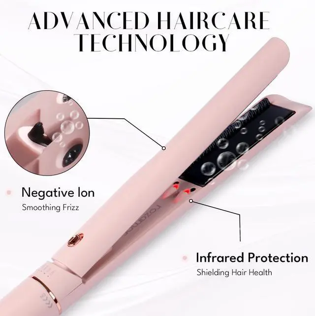 Alt view image 3 of 7 - 1 Inch Titanium Flat Iron, 2-in-1 Hair Straightener & Curler | Titanium Plates, Anti-Scald Design, Infrared Negative Ion Tech, Dual Voltage, Fast Heating, Long-Lasting Styles, Pink