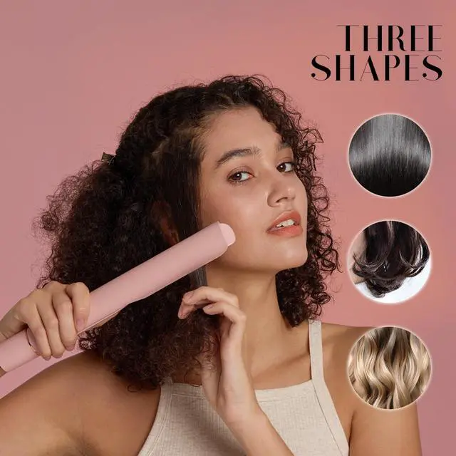 Alt view image 6 of 7 - 1 Inch Titanium Flat Iron, 2-in-1 Hair Straightener & Curler | Titanium Plates, Anti-Scald Design, Infrared Negative Ion Tech, Dual Voltage, Fast Heating, Long-Lasting Styles, Pink