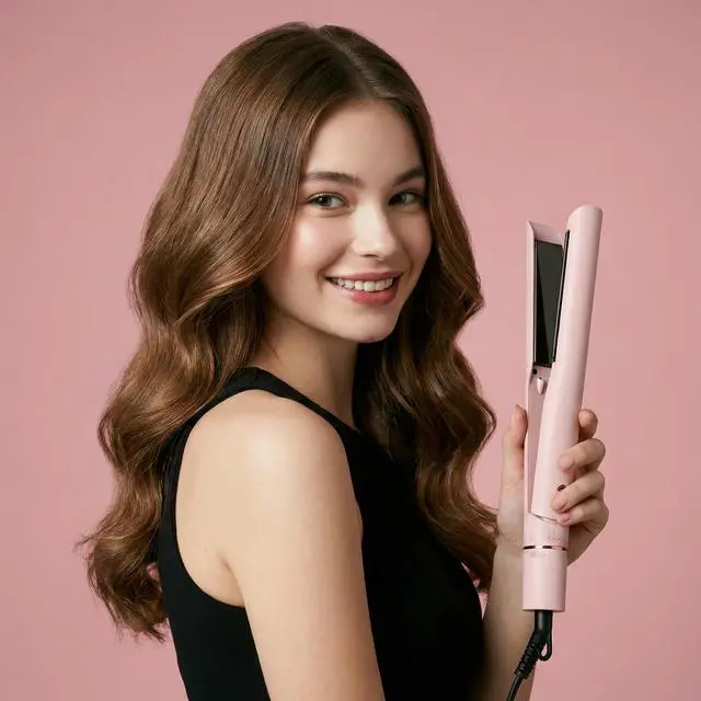Alt view image 7 of 7 - 1 Inch Titanium Flat Iron, 2-in-1 Hair Straightener & Curler | Titanium Plates, Anti-Scald Design, Infrared Negative Ion Tech, Dual Voltage, Fast Heating, Long-Lasting Styles, Pink