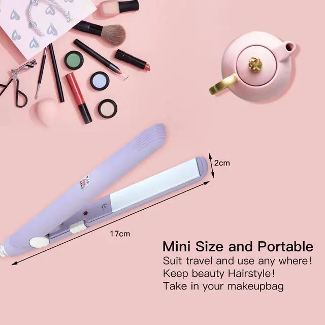 Alt view image 3 of 7 - Mini Hair Straightener, Travel Size Straightening Iron Small Lightweight Portable Flat Iron Heating Curler Ceramic Tourmaline Plate Beauty Quick & Easy Hair Styling for Women Men,