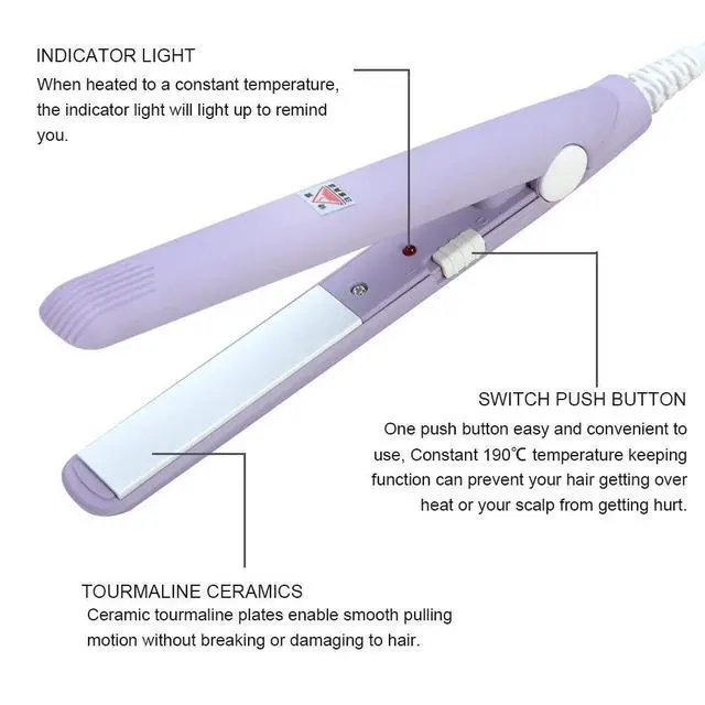 Alt view image 5 of 7 - Mini Hair Straightener, Travel Size Straightening Iron Small Lightweight Portable Flat Iron Heating Curler Ceramic Tourmaline Plate Beauty Quick & Easy Hair Styling for Women Men,