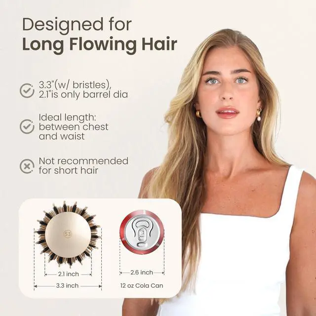 Alt view image 3 of 7 - Round Hair Brush, Nano Thermal Ceramic & Ionic Tech, 2.1 Inch Barrel with Boar Bristles for Enhanced Texture, Golden, Hair Drying, Styling, Curling and Shine + 4 Free Clips