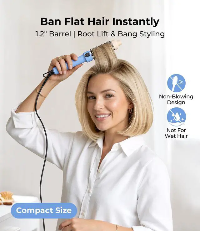 Alt view image 3 of 7 - Thermal Brush for Bangs Styling, 1.2 Inch | Ionic Heated Curling Brush, 3 Heat Settings, Tourmaline Ceramic Barrel, Dual Voltage, Compact Size for Travel