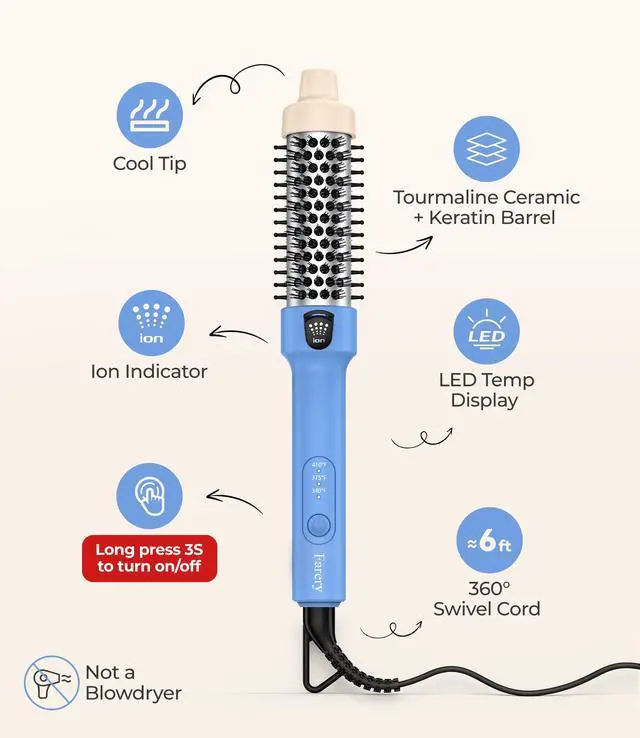 Alt view image 5 of 7 - Thermal Brush for Bangs Styling, 1.2 Inch | Ionic Heated Curling Brush, 3 Heat Settings, Tourmaline Ceramic Barrel, Dual Voltage, Compact Size for Travel