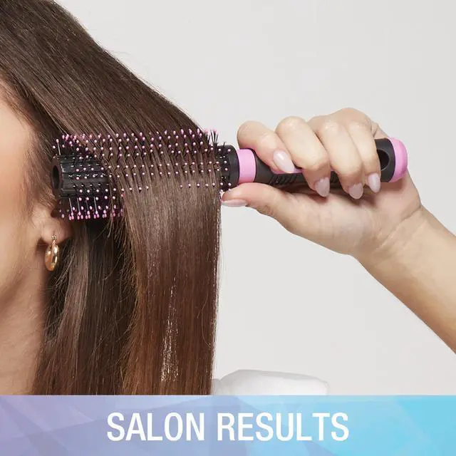 Alt view image 3 of 3 - Salon Results Round Hairbrush - Hair brush for blow out - blowdryer brush - features nylon bristles - Adds body and fullness - suitable on all lengths - Pink/Black