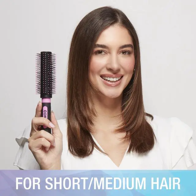 Alt view image 2 of 3 - Salon Results Round Hairbrush - Hair brush for blow out - blowdryer brush - features nylon bristles - Adds body and fullness - suitable on all lengths - Pink/Black