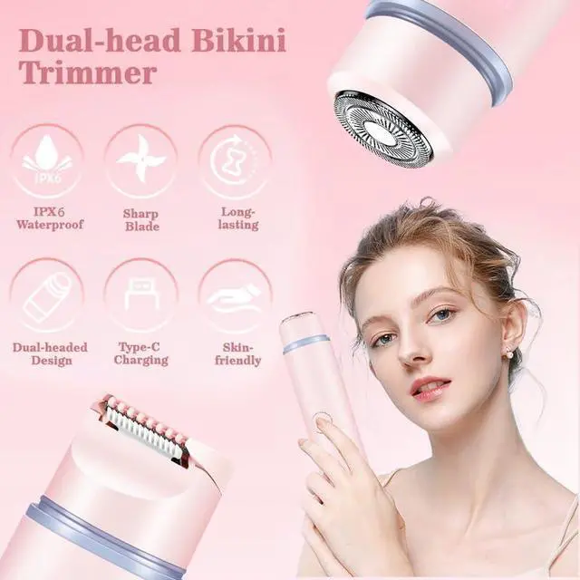 Alt view image 3 of 7 - Womens Bikini Trimmer, 2-in-1 Electric Razor with LED Light | Adjustable Cutter Head, Cleaning BrushFast USB Charge for Sensitive Skin Shaver for Body, Legs, Underarm,Complete Gift Set