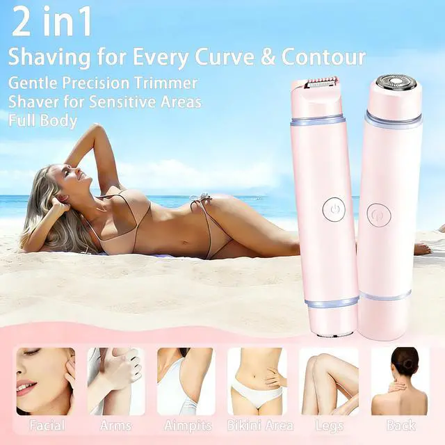 Alt view image 4 of 7 - Womens Bikini Trimmer, 2-in-1 Electric Razor with LED Light | Adjustable Cutter Head, Cleaning BrushFast USB Charge for Sensitive Skin Shaver for Body, Legs, Underarm,Complete Gift Set