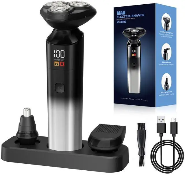 Main image of Electric Razor for Men, Rechargeable Electric Shaver for Men, Waterproof 3D Rotary Shaving, Wet/Dry Cordless 3-in-1 with Beard Trimmer, Sideburn & Nose Hair Groomer