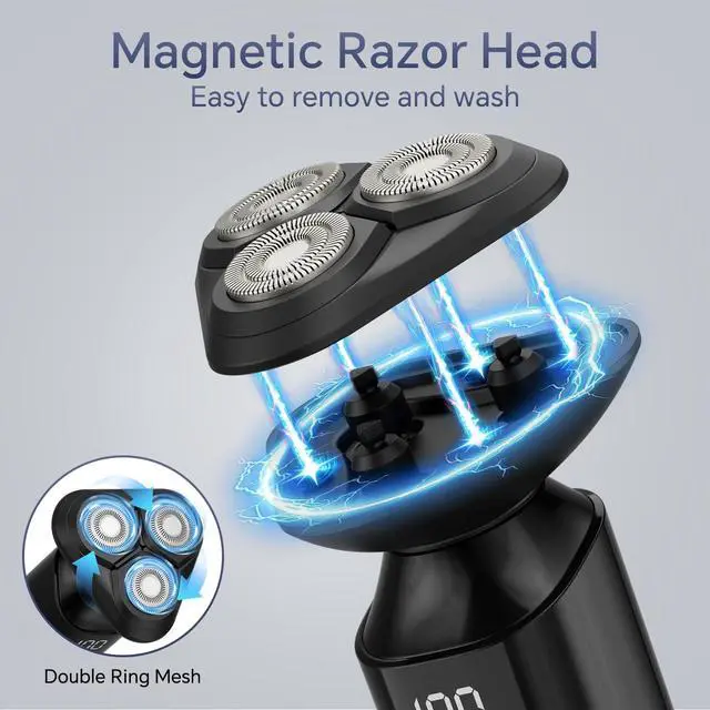 Alt view image 4 of 7 - Electric Razor for Men, Rechargeable Electric Shaver for Men, Waterproof 3D Rotary Shaving, Wet/Dry Cordless 3-in-1 with Beard Trimmer, Sideburn & Nose Hair Groomer