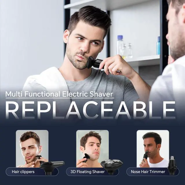 Alt view image 3 of 7 - Electric Razor for Men, Rechargeable Electric Shaver for Men, Waterproof 3D Rotary Shaving, Wet/Dry Cordless 3-in-1 with Beard Trimmer, Sideburn & Nose Hair Groomer