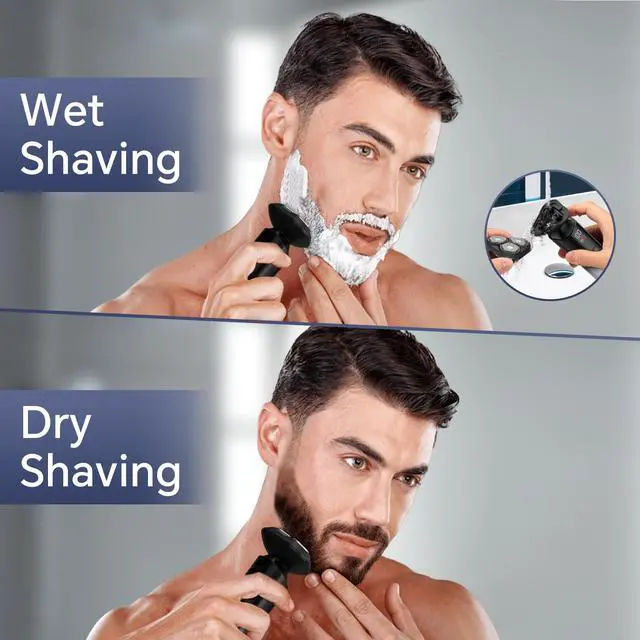 Alt view image 7 of 7 - Electric Razor for Men, Rechargeable Electric Shaver for Men, Waterproof 3D Rotary Shaving, Wet/Dry Cordless 3-in-1 with Beard Trimmer, Sideburn & Nose Hair Groomer