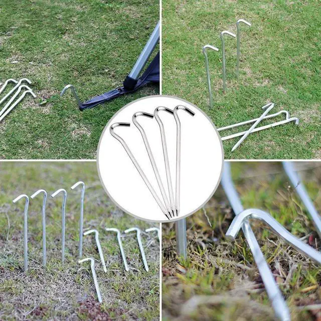 Alt view image 2 of 7 - Tent Pegs - 12Pcs Aluminium Tent Stakes Pegs with Hook - 7" Hexagon Rod Stakes Nail Spike Garden Stakes Camping Pegs for Pitching Camping Tent, Canopies (Silver)