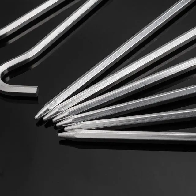 Alt view image 6 of 7 - Tent Pegs - 12Pcs Aluminium Tent Stakes Pegs with Hook - 7" Hexagon Rod Stakes Nail Spike Garden Stakes Camping Pegs for Pitching Camping Tent, Canopies (Silver)