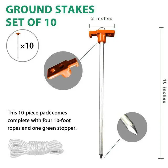 Alt view image 3 of 7 - USA 10-Pack Secure Protection Galvanized Tent Stakes,Rust-Proof Steel Canopy Anchors for High Winds,Heavy Duty Commercial Ground Pegs for Camping,Pop Up Tents&Gazebos - Includes 4x10ft Ropes