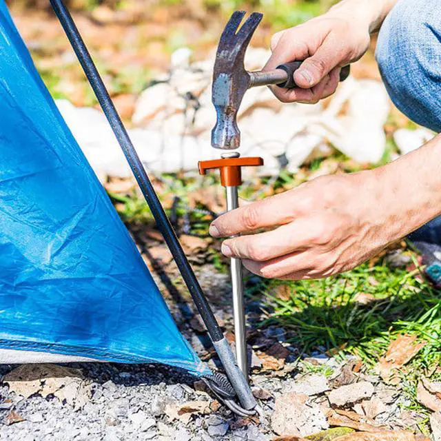 Alt view image 7 of 7 - USA 10-Pack Secure Protection Galvanized Tent Stakes,Rust-Proof Steel Canopy Anchors for High Winds,Heavy Duty Commercial Ground Pegs for Camping,Pop Up Tents&Gazebos - Includes 4x10ft Ropes
