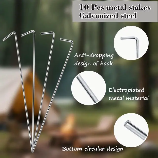 Alt view image 3 of 7 - 10 Pack Tent Stakes 6.5 Inch Heavy Duty Metal Ground Pegs for Outdoor Decorations Canopy Camping Gardening Yard Christmas Tent Accessories Camping Essentials