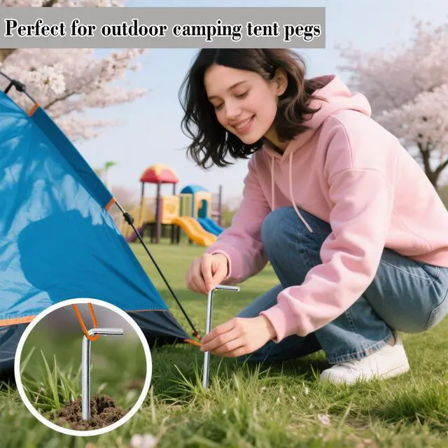Alt view image 6 of 7 - 10 Pack Tent Stakes 6.5 Inch Heavy Duty Metal Ground Pegs for Outdoor Decorations Canopy Camping Gardening Yard Christmas Tent Accessories Camping Essentials