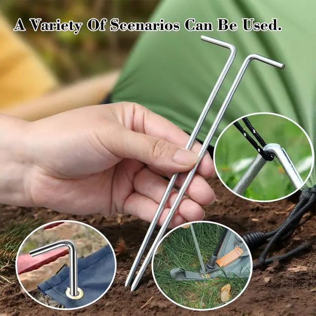 Alt view image 5 of 7 - 10 Pack Tent Stakes 6.5 Inch Heavy Duty Metal Ground Pegs for Outdoor Decorations Canopy Camping Gardening Yard Christmas Tent Accessories Camping Essentials