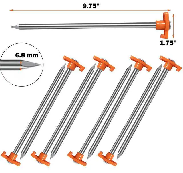 Alt view image 2 of 6 - 20 Pack Tent Stakes Heavy Duty, 9.75 Inch Yard Stakes Non-Rust Metal Tent Pegs Ground Stakes Tent Spikes for Camping Patio, Garden, Canopies, Grassland, Outdoor, Orange