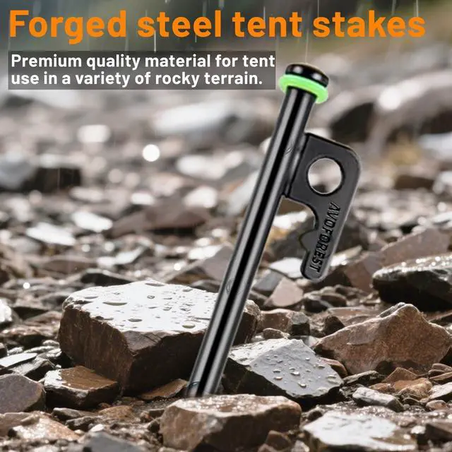 Alt view image 4 of 7 - 8Inch Heavy Duty Tent Stakes,8 PCS Tent Pegs Metal+Fluorescent Silicone Rings+ Storage Bag for Camping