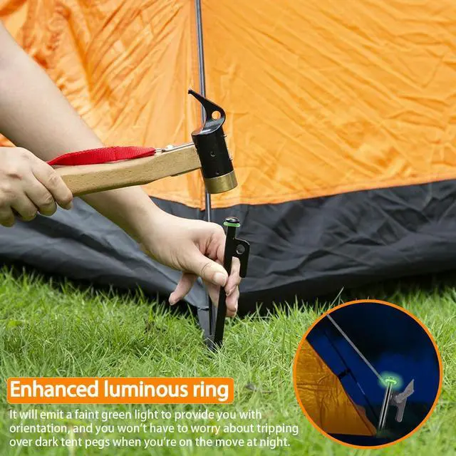 Alt view image 6 of 7 - 8Inch Heavy Duty Tent Stakes,8 PCS Tent Pegs Metal+Fluorescent Silicone Rings+ Storage Bag for Camping