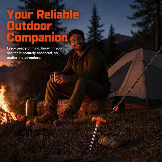 Alt view image 6 of 7 - 8 Pieces Galvanized Steel Heavy Duty Camping Stakes, Tent Stakes, 20cm x 5cm Metal Ground Pegs, Outdoor Garden Tarp Canopy Sand Beach Anchors, Yard Accessories, High Visibility Orange Tops