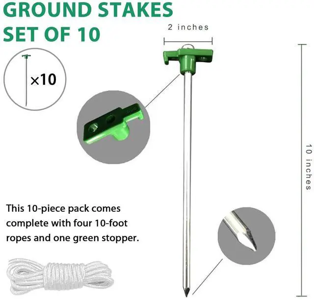 Alt view image 3 of 7 - USA 10-Pack Secure Protection Galvanized Tent Stakes,Rust-Proof Steel Canopy Anchors for High Winds,Heavy Duty Commercial Ground Pegs for Camping,Pop Up Tents&Gazebos - Includes 4x10ft Ropes