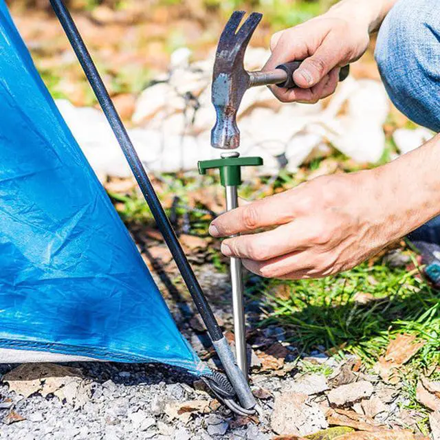 Alt view image 7 of 7 - USA 10-Pack Secure Protection Galvanized Tent Stakes,Rust-Proof Steel Canopy Anchors for High Winds,Heavy Duty Commercial Ground Pegs for Camping,Pop Up Tents&Gazebos - Includes 4x10ft Ropes